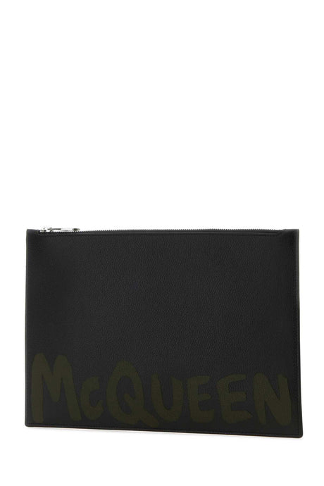 ALEXANDER MCQUEEN Sleek Black Leather Clutch - 31 cm x 20 cm