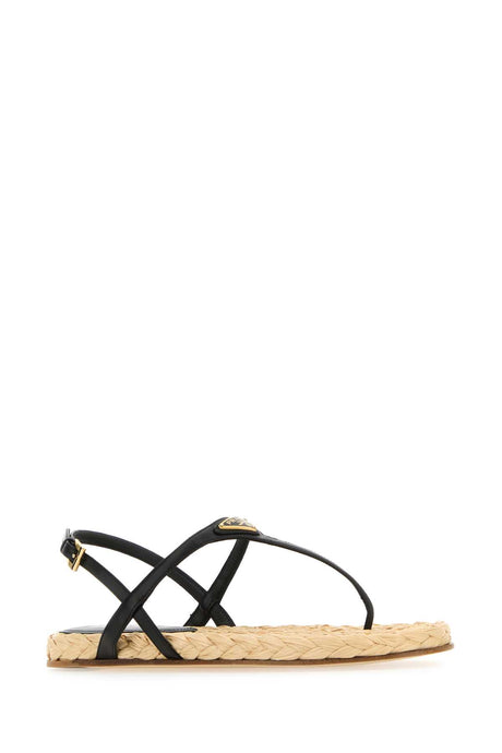 PRADA Chic Black Leather Thong Sandals