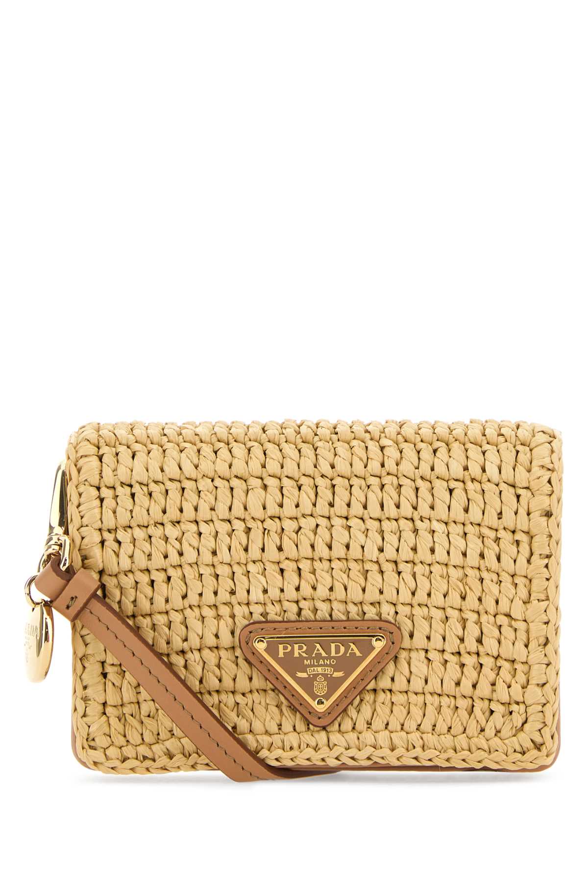 PRADA Beige Raffia Mini Card Holder