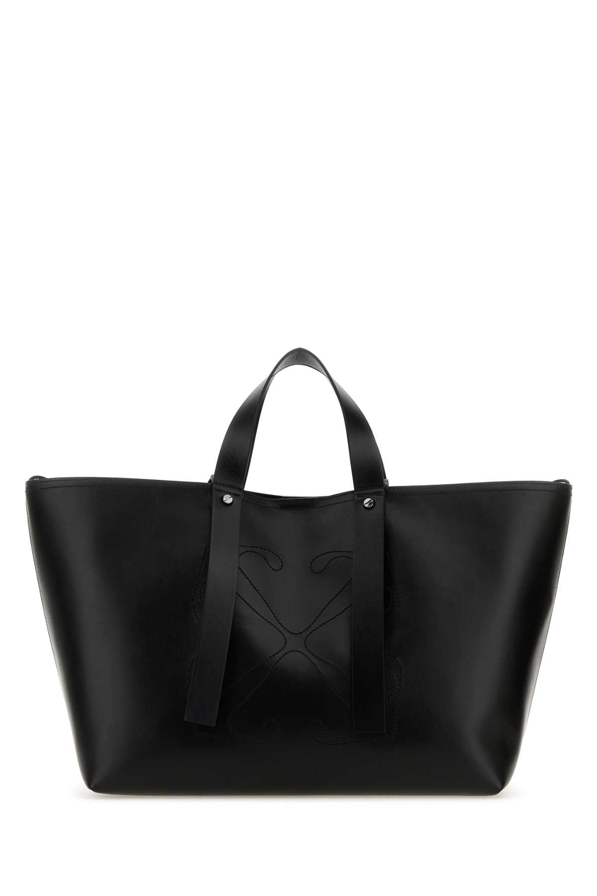 OFF WHITE Medium Day Off Shopping Handbag - Black Leather