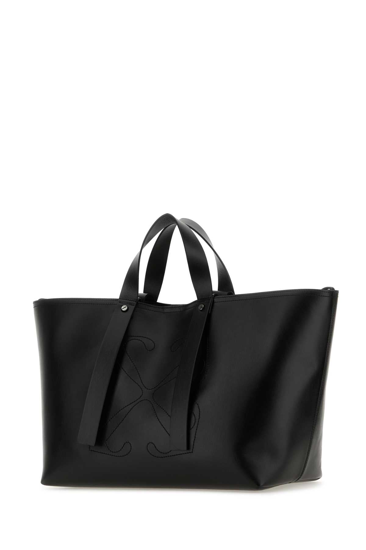 OFF WHITE Medium Day Off Shopping Handbag - Black Leather