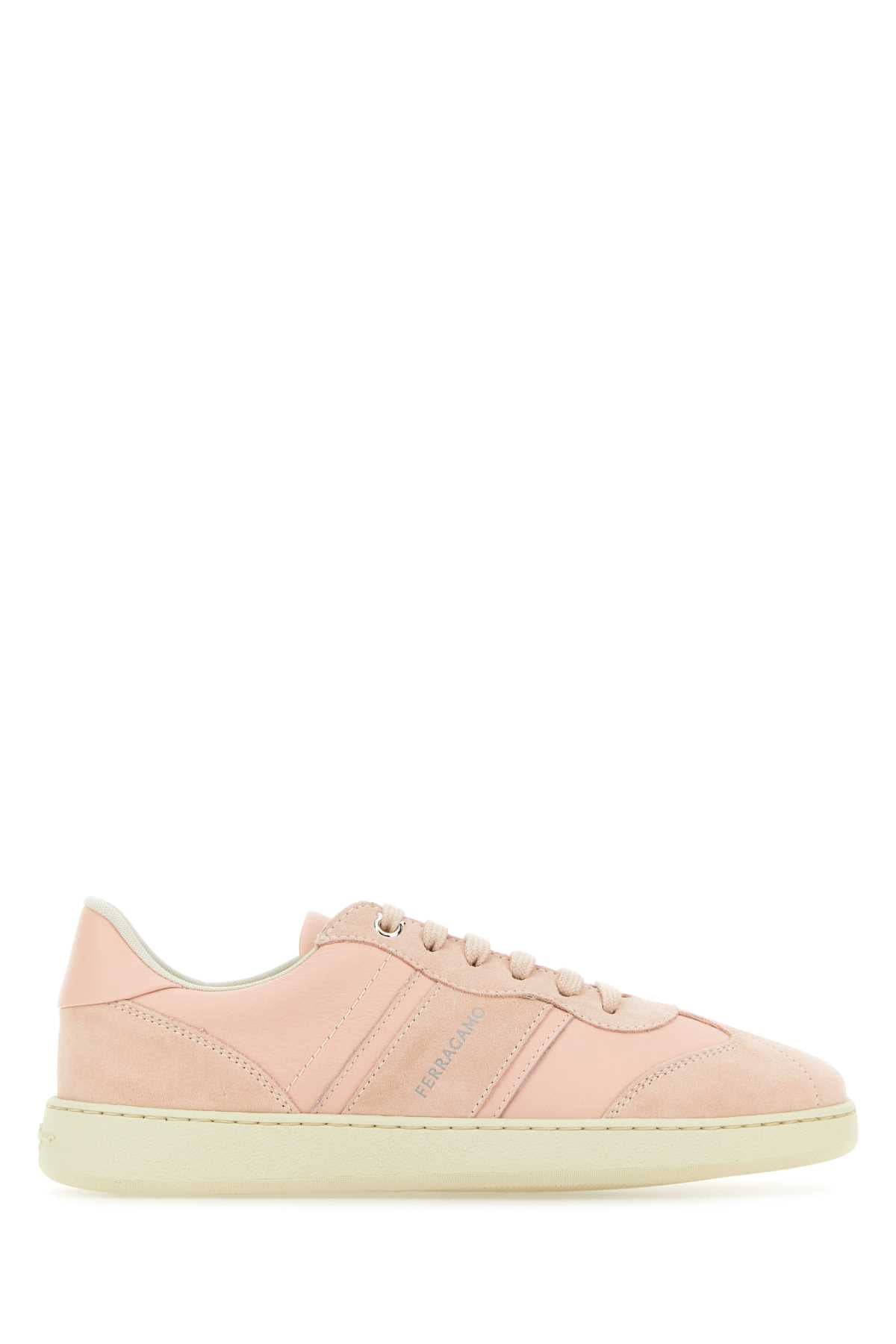 SALVATORE FERRAGAMO Chic Pastel Pink Leather & Suede Achille Mini Sneakers