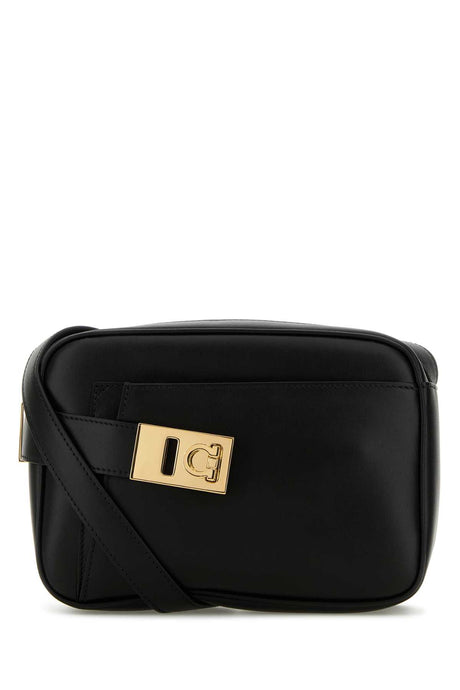 SALVATORE FERRAGAMO Mini Black Leather Archive Crossbody Handbag