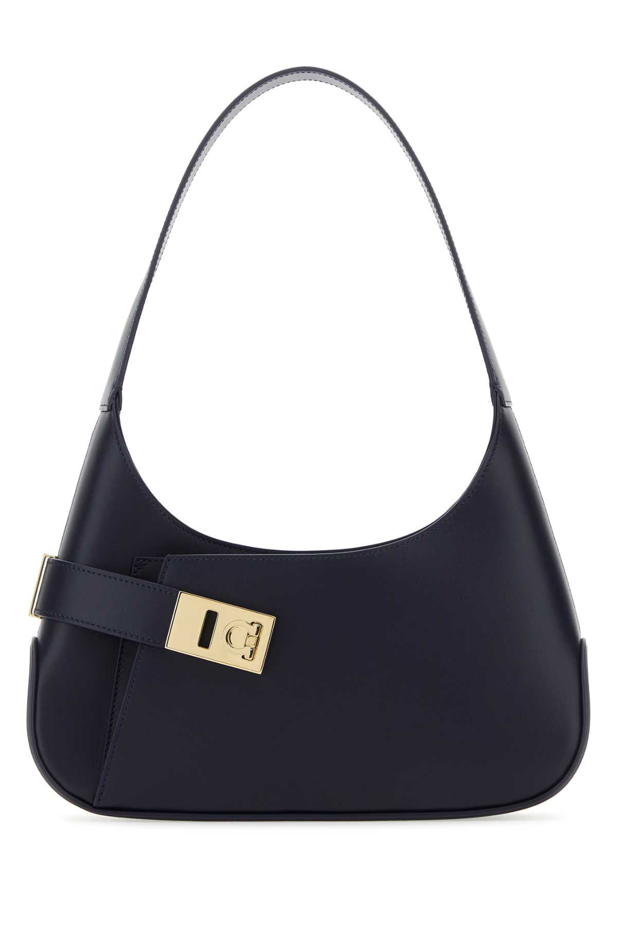 SALVATORE FERRAGAMO Elegant Midnight Blue Leather Shoulder Handbag - 29 cm