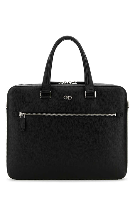 SALVATORE FERRAGAMO Revival Black Leather Briefcase - 36x29 cm