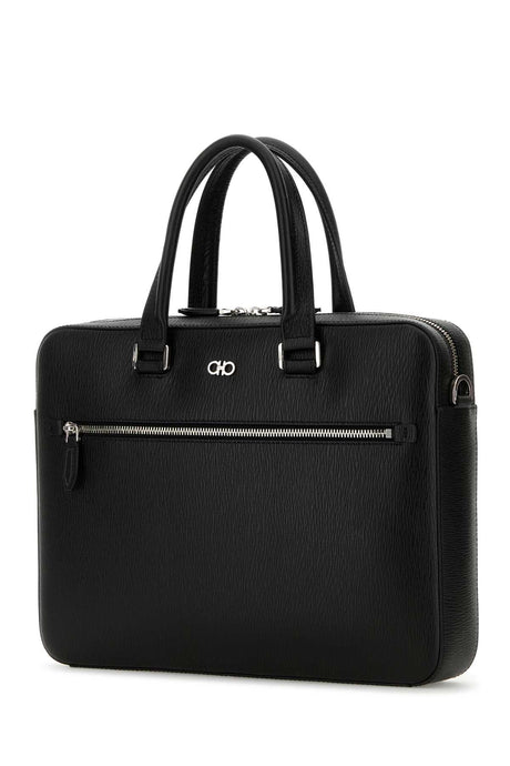 SALVATORE FERRAGAMO Revival Black Leather Briefcase - 36x29 cm