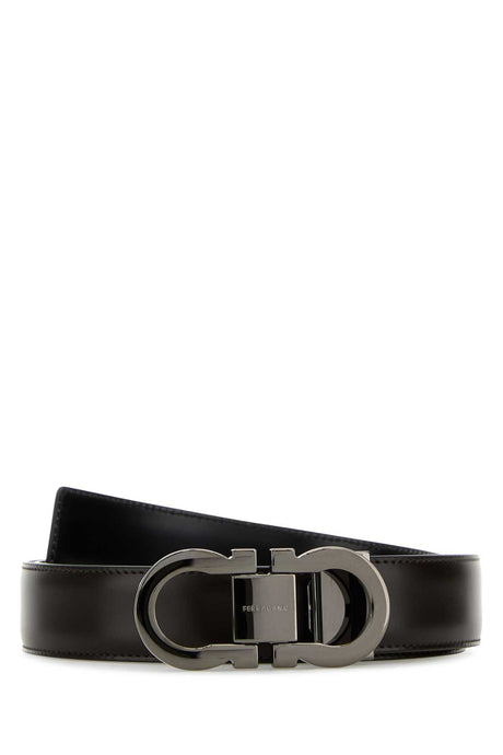 SALVATORE FERRAGAMO Reversible Dark Brown Leather Belt - 3.5 cm Width