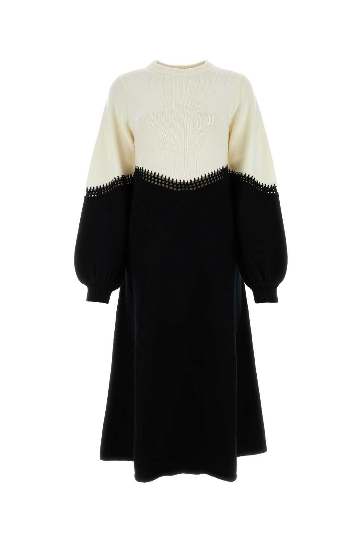 CHLOE Two-tone Wool Blend Mini Sweater Dress