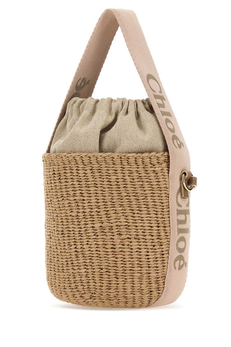 CHLOE Mini Beige Raffia Bucket Handbag