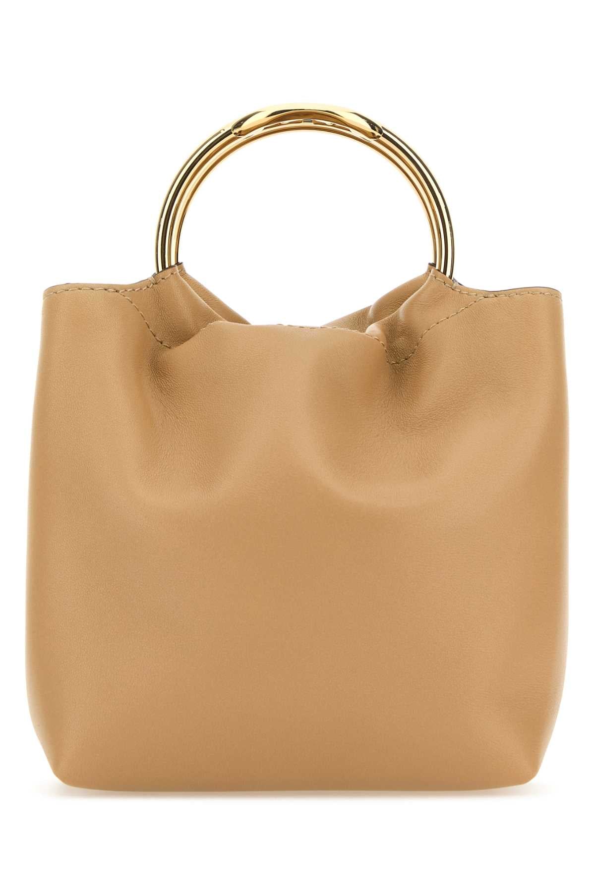 VALENTINO GARAVANI Beige Leather Bucket Handbag - 15x17x11 cm