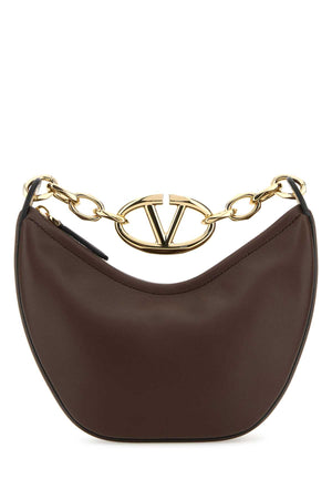 VALENTINO GARAVANI Brown Leather Mini Hobo Handbag with VLogo Moon Design