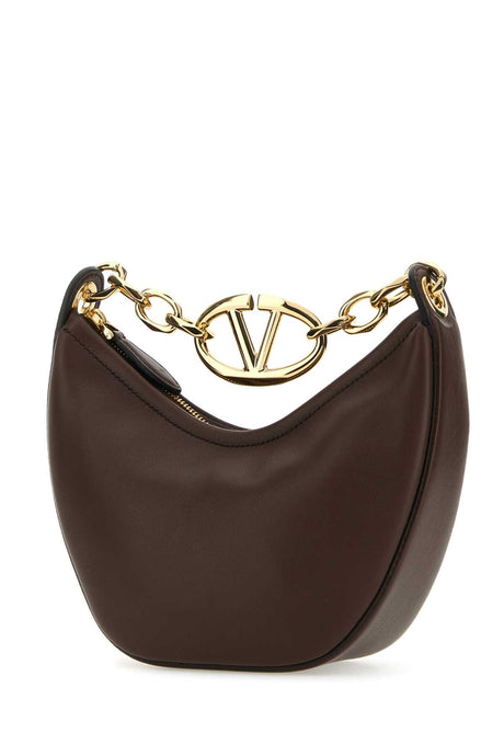 VALENTINO GARAVANI Brown Leather Mini Hobo Handbag with VLogo Moon Design