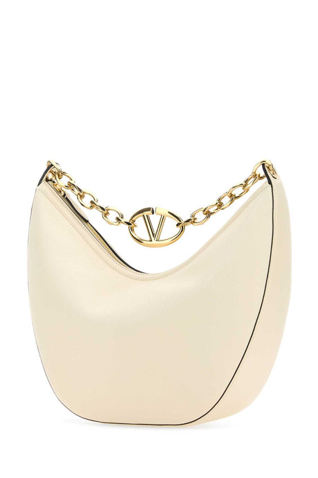 VALENTINO GARAVANI Medium Ivory Leather Hobo Handbag with VLogo Moon Design