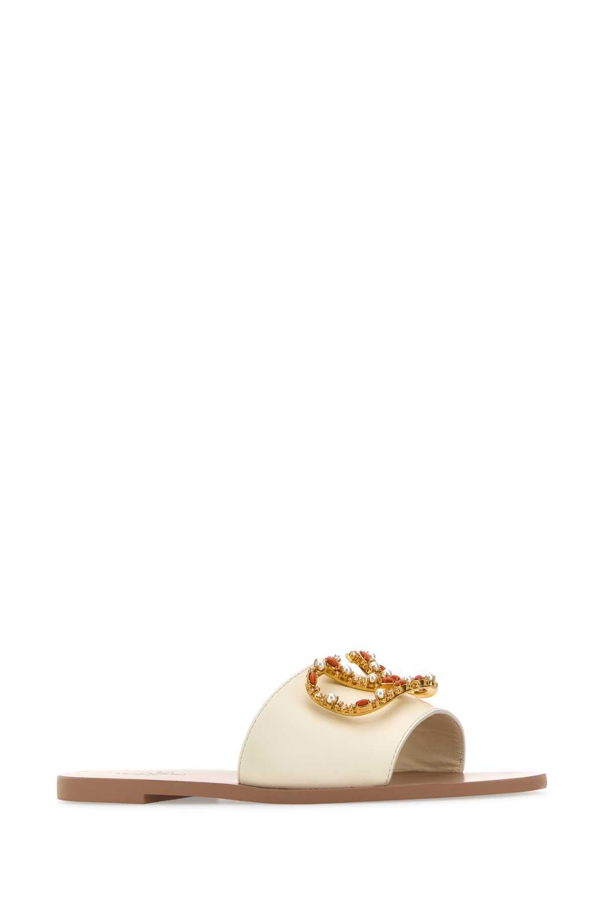 VALENTINO GARAVANI Ivory Leather VLogo Signature Mini Slippers