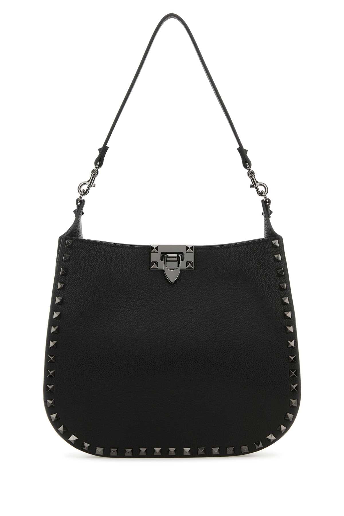 VALENTINO GARAVANI Chic Black Leather Hobo Handbag with Rockstud Details - 27 x 24 x 9 cm