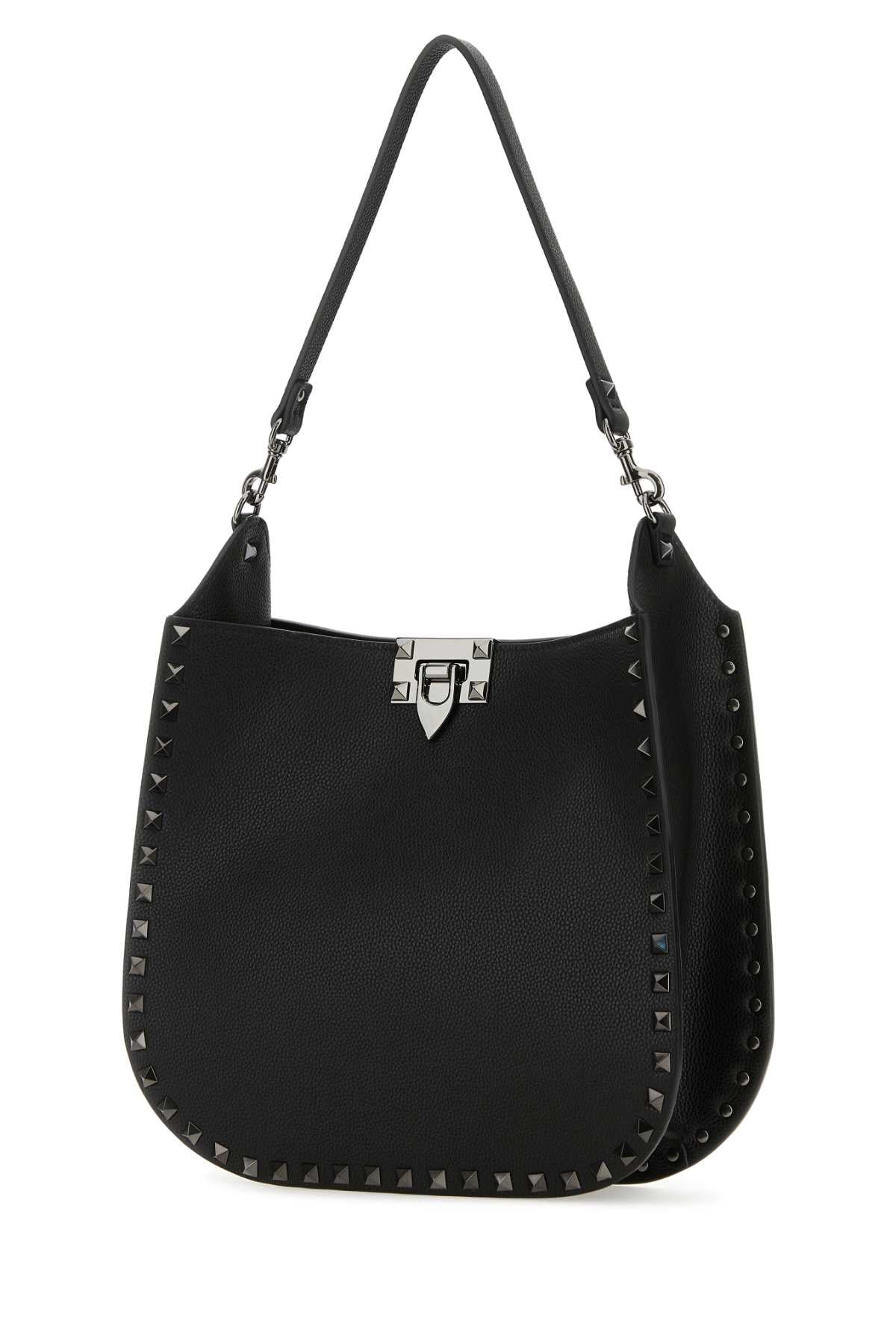 VALENTINO GARAVANI Chic Black Leather Hobo Handbag with Rockstud Details - 27 x 24 x 9 cm