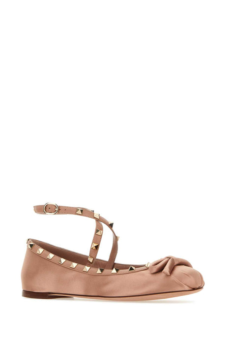 VALENTINO GARAVANI Powder Pink Satin Mini Rockstud Ballerinas