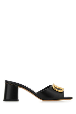 VALENTINO GARAVANI Black Leather VLogo Flats with 6 cm Heel Height