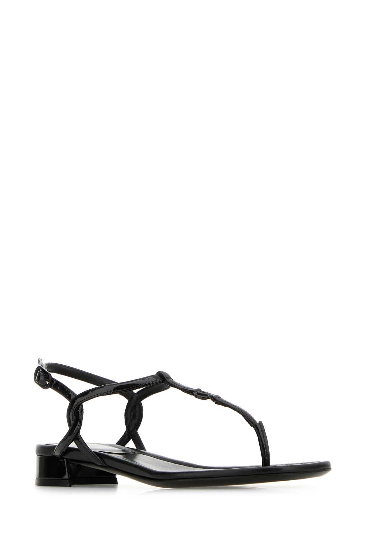 VALENTINO GARAVANI Black Leather VLogo Thong Sandals for Women