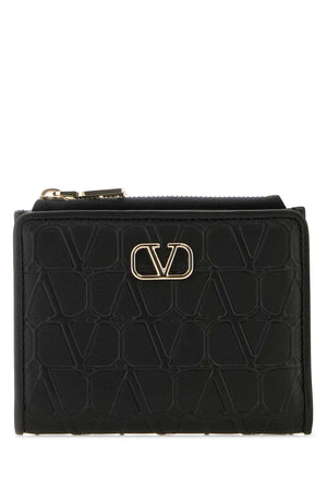 VALENTINO GARAVANI Mini Leather Wallet with Palladium Finishing - Black