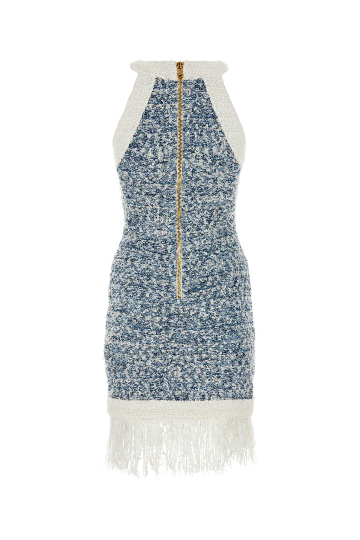 BALMAIN Light Blue Tweed Mini Dress