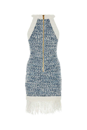 BALMAIN Light Blue Tweed Mini Dress