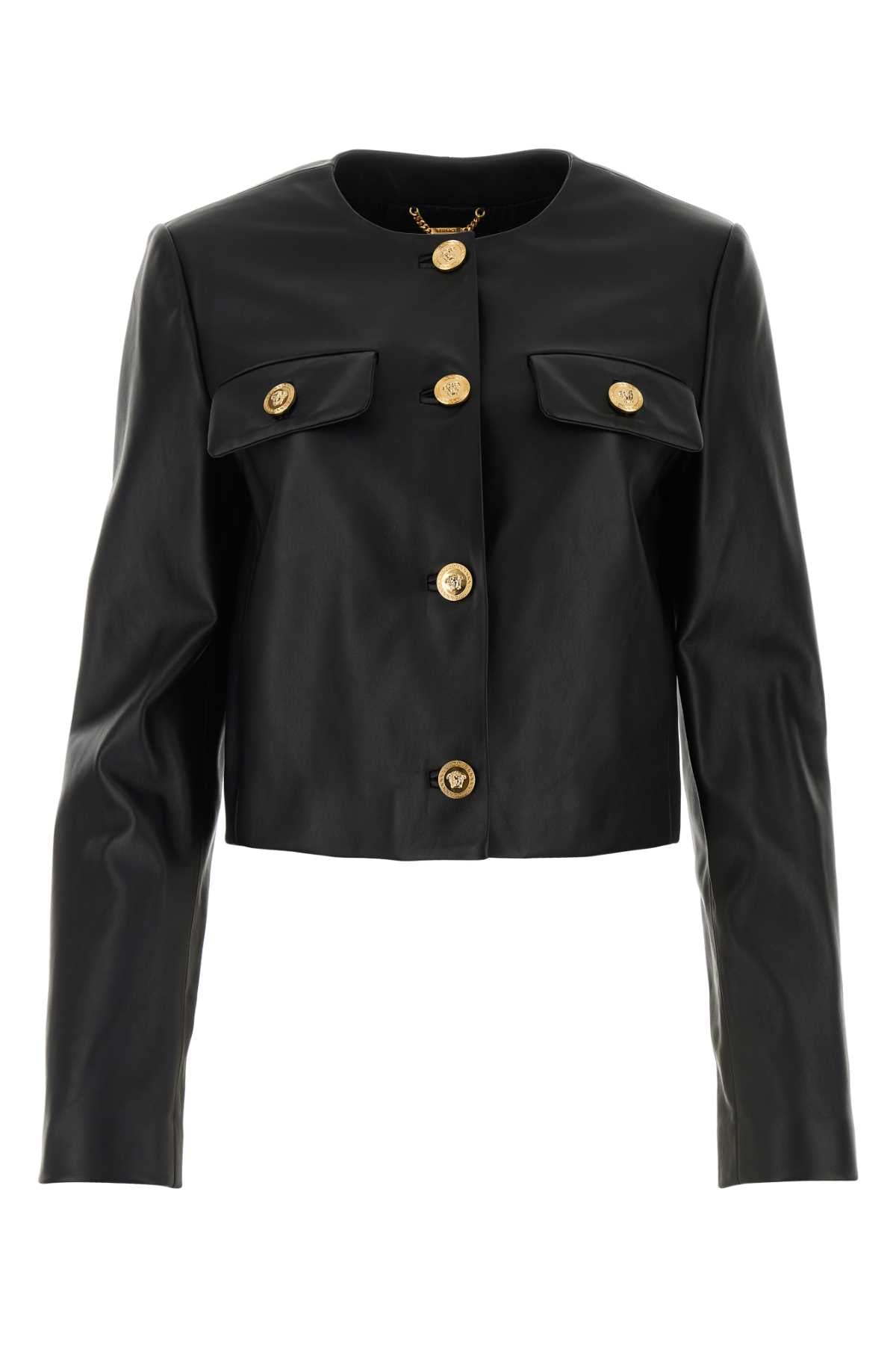 VERSACE Chic Black Leather Jacket for Women