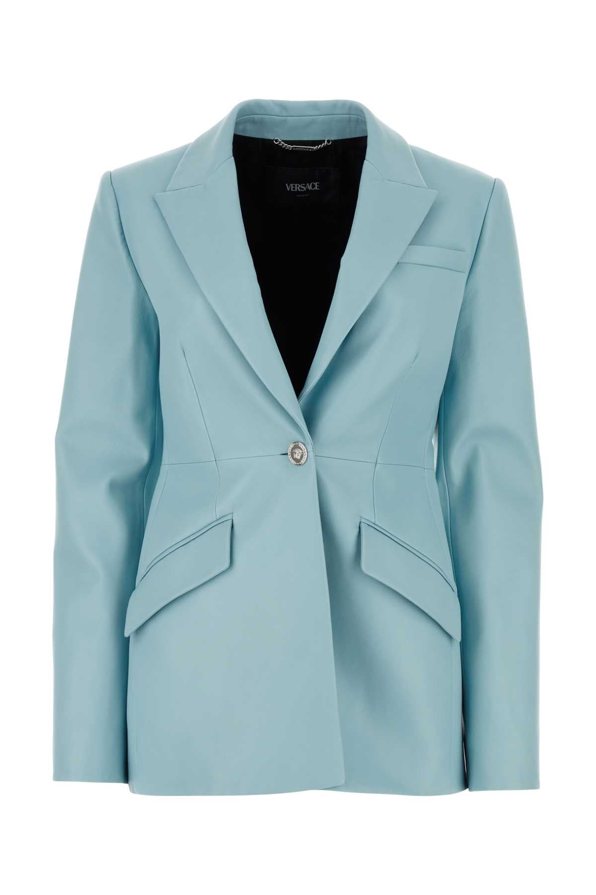 VERSACE Sophisticated Light Blue Leather Blazer for Women