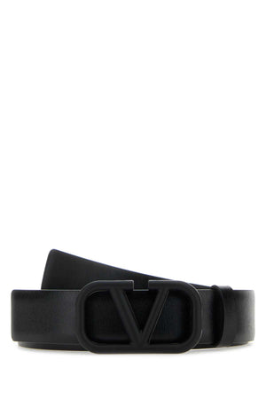 VALENTINO GARAVANI Signature Black Leather VLogo Belt - 3 cm Height