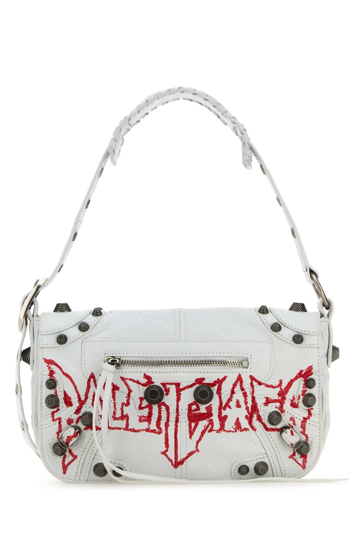 BALENCIAGA Mini White Leather DIY Metal Crossbody Handbag