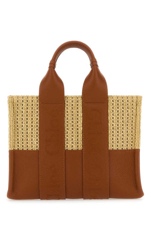 CHLOE Mini Two-tone Raffia and Leather Shopping Handbag