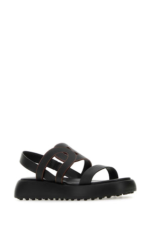 TOD'S Chic Black Leather Chain Sandals with 4 cm Platform