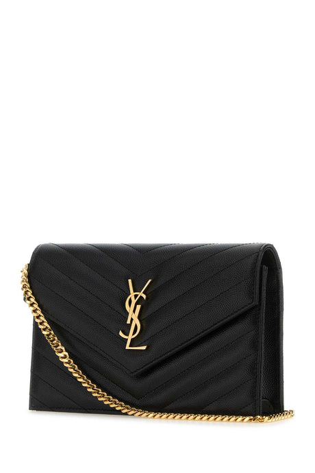 SAINT LAURENT Elegant Black Leather Envelope Clutch - 19 cm x 13 cm