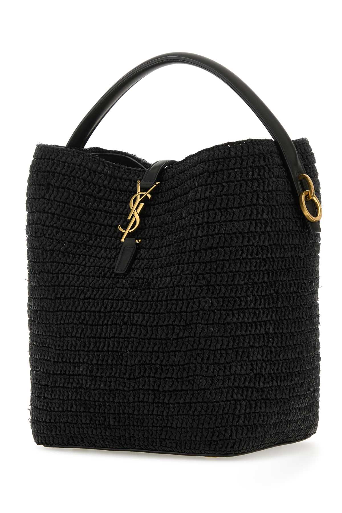 SAINT LAURENT Black Raffia Le 37 Bucket Handbag