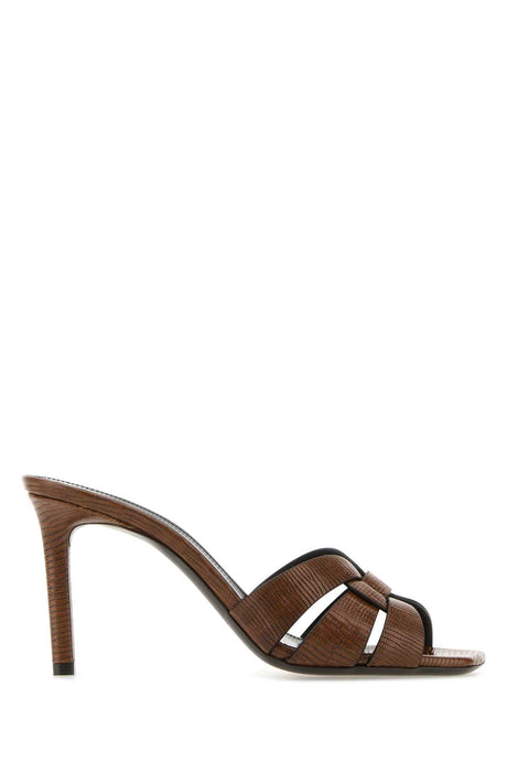 SAINT LAURENT Brown Leather Tribute 85 Flat Sandals for Women