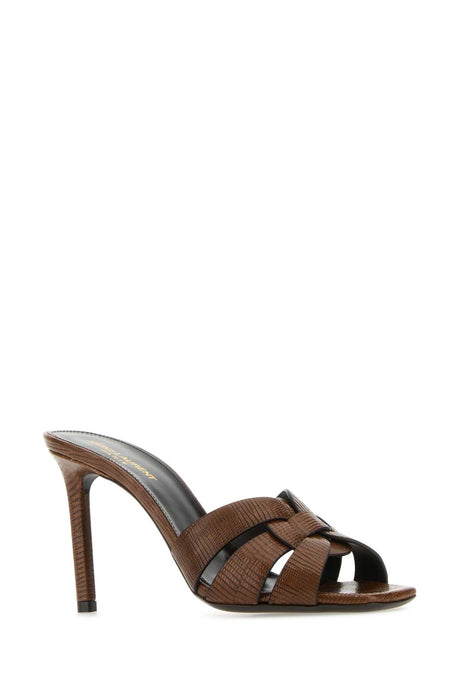 SAINT LAURENT Brown Leather Tribute 85 Flat Sandals for Women