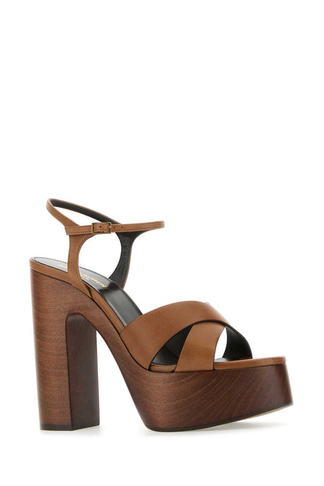 SAINT LAURENT Elevated Caramel Leather Bianca Sandals with 4 cm Platform