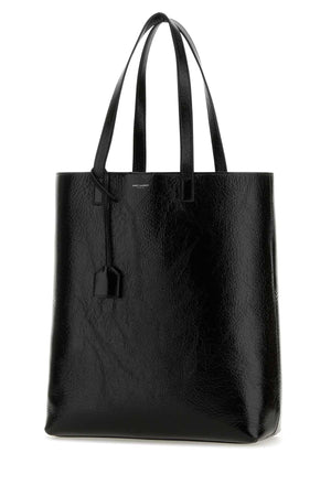 SAINT LAURENT Bold Black Leather Shopping Handbag - 33cm x 40cm x 14cm