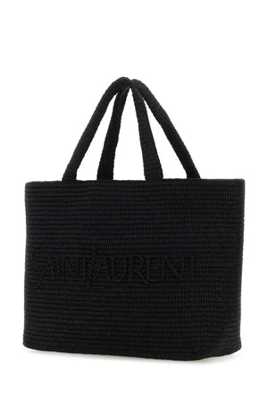 SAINT LAURENT Luxury Black Raffia Shopping Handbag - 41 cm x 34 cm x 17 cm