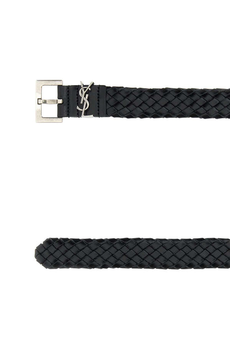 SAINT LAURENT Classic Black Leather 3 cm Cassandre Belt for Men