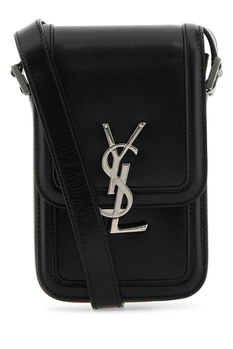 SAINT LAURENT Mini Black Leather Phone Case with Adjustable Strap