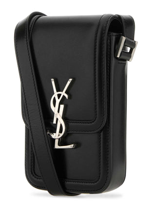 SAINT LAURENT Mini Black Leather Phone Case with Adjustable Strap