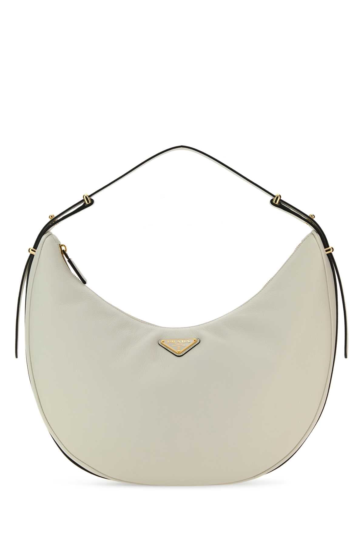 PRADA Elegant White Leather Big Handbag - 33 cm Width