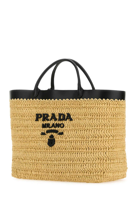 PRADA Raffia Shopping Handbag - 32 cm Width, 28 cm Height