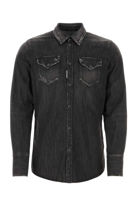 DSQUARED Classic Black Denim Western Shirt for Men