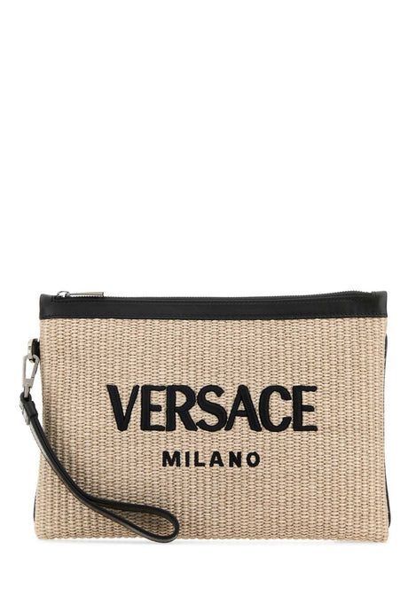 VERSACE Cappuccino Raffia Mini Clutch - 31 cm x 22 cm