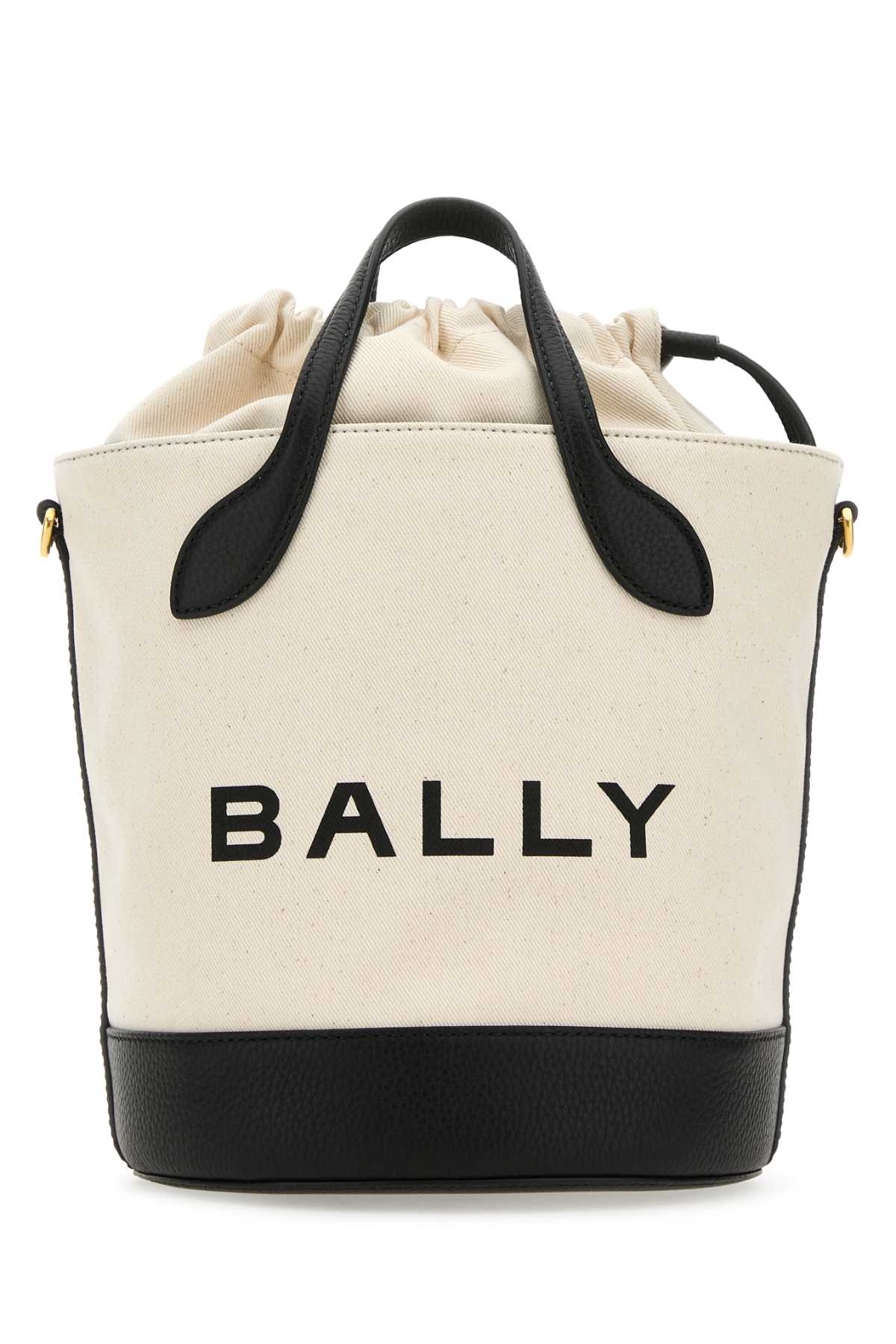 BALLY Ivory Mini Canvas Bar Bucket Handbag