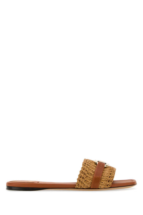 SALVATORE FERRAGAMO Caramel Raffia Leah Slippers for Women