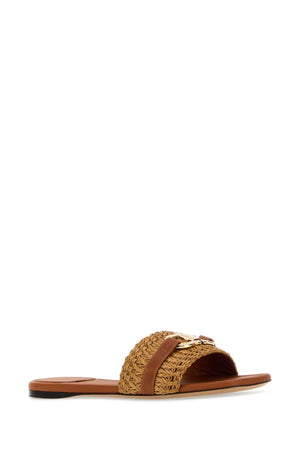 SALVATORE FERRAGAMO Caramel Raffia Leah Slippers for Women