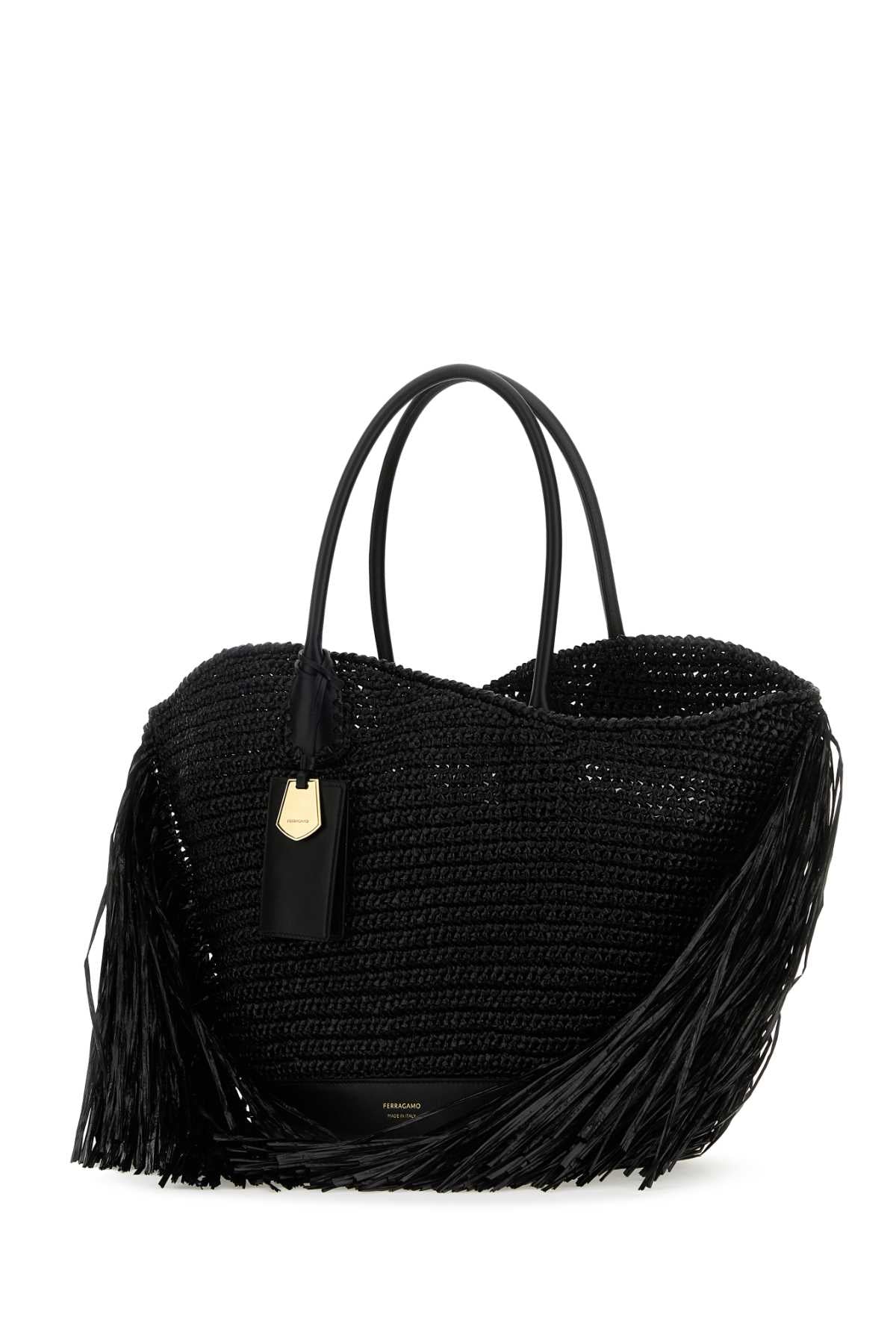 SALVATORE FERRAGAMO Elegant Raffia and Leather Big Shopping Handbag - 27x33x15.5 cm